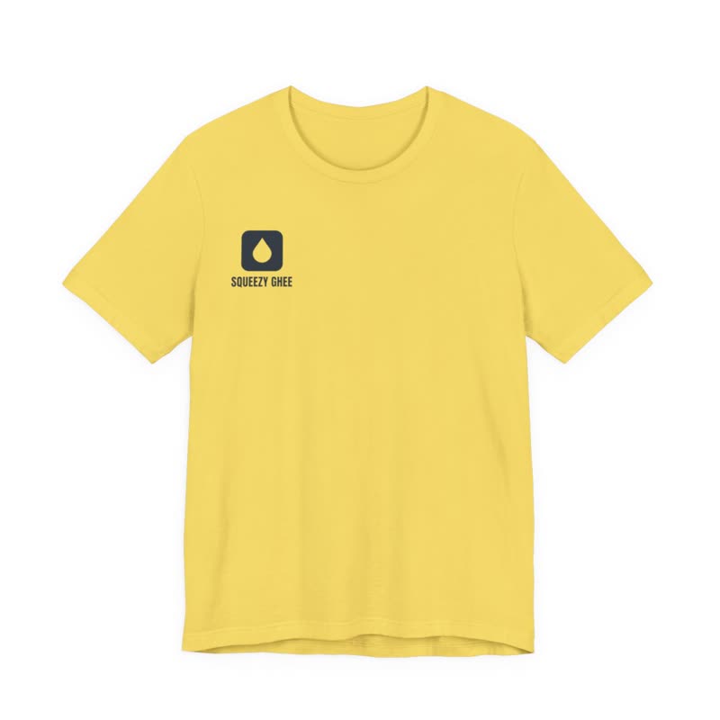 Maize yellow T-shirt with the mark printed small on the left chest.